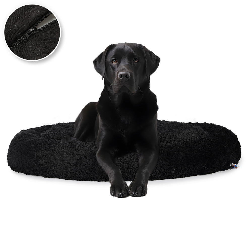 donut hondenmand zwart met labrador