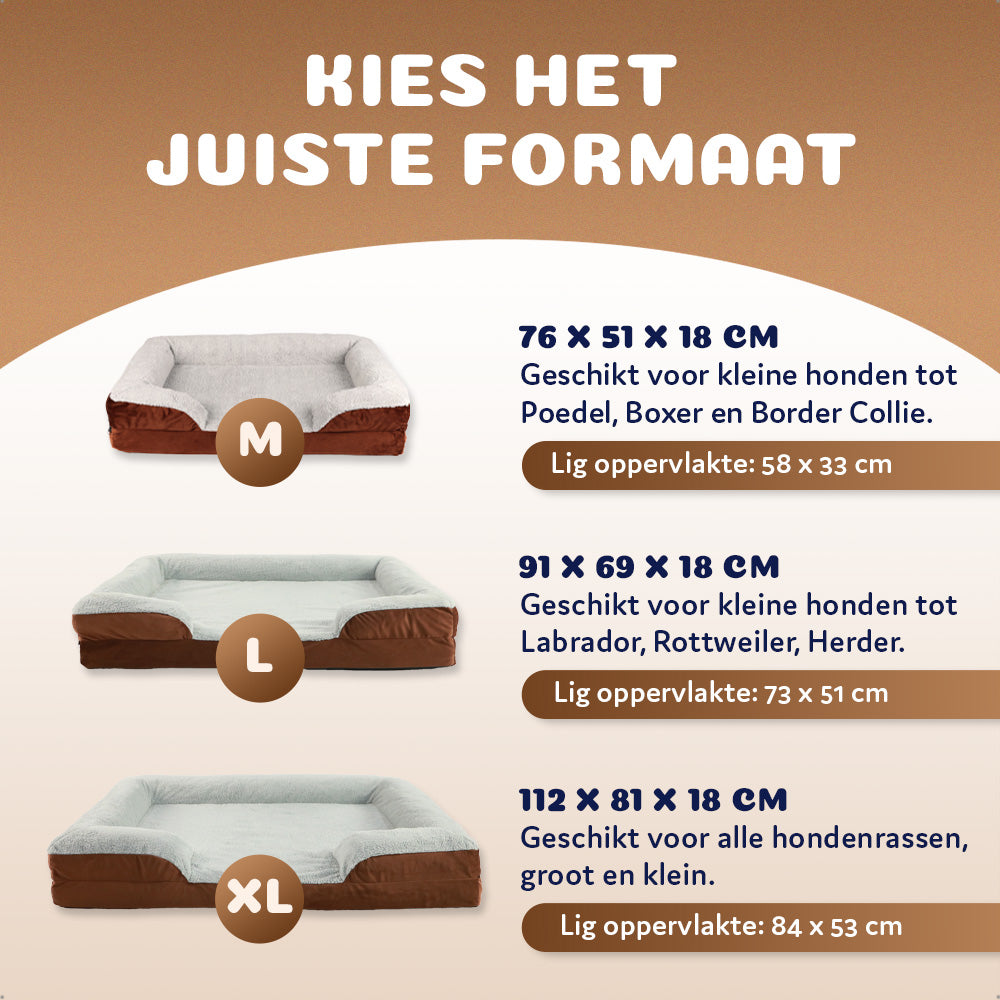 verschillende afmetingen voor hondenrassen van de orthopesche hondenmand